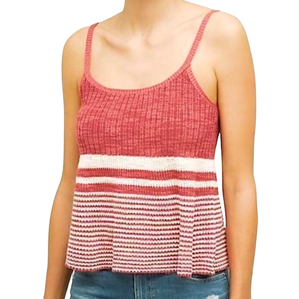Anthropologie MOTH Red Knit Nuru Striped Sweater Tank S tank S